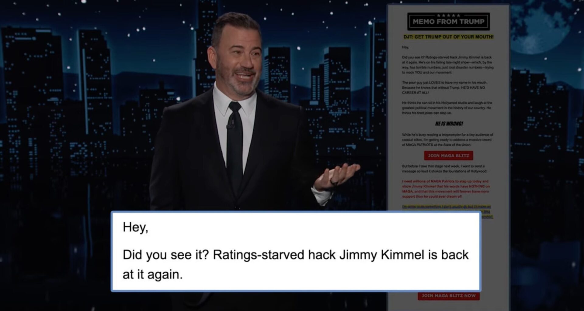 Jimmy Kimmel Rips Trump for Calling Him Out in 'Money Grab'