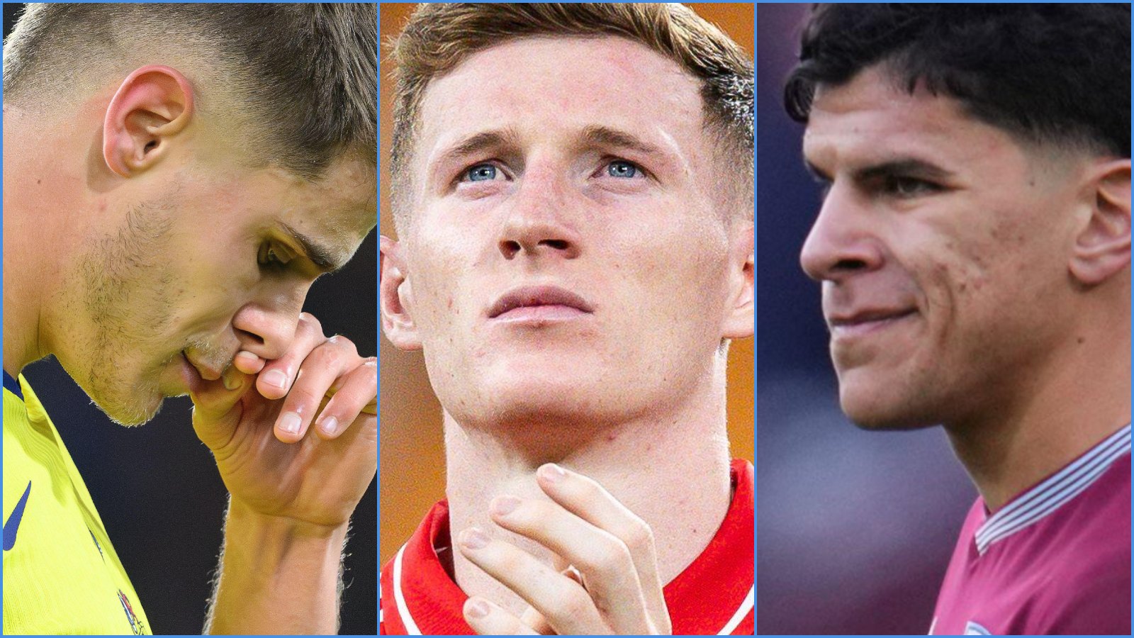 Spurs player Micky van de Ven, Nottingham Forest's Elliot Anderson and Mateus Fernandes of West Ham