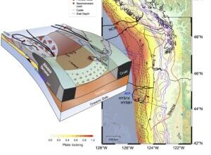 a map showing where the plates are locked at the Cascadia Subduction Zone.