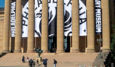 Signage at the east entrance to the museum, Oct. 6, 2025, trumpeted the new name: Philadelphia Art Museum.