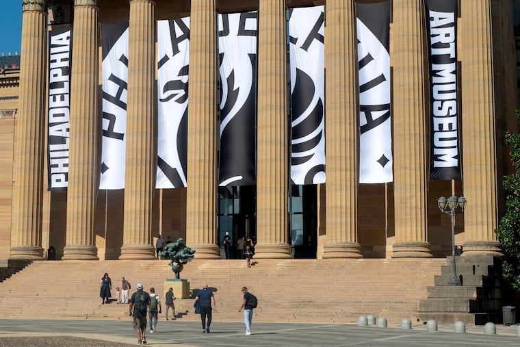 Signage at the east entrance to the museum, Oct. 6, 2025, trumpeted the new name: Philadelphia Art Museum.