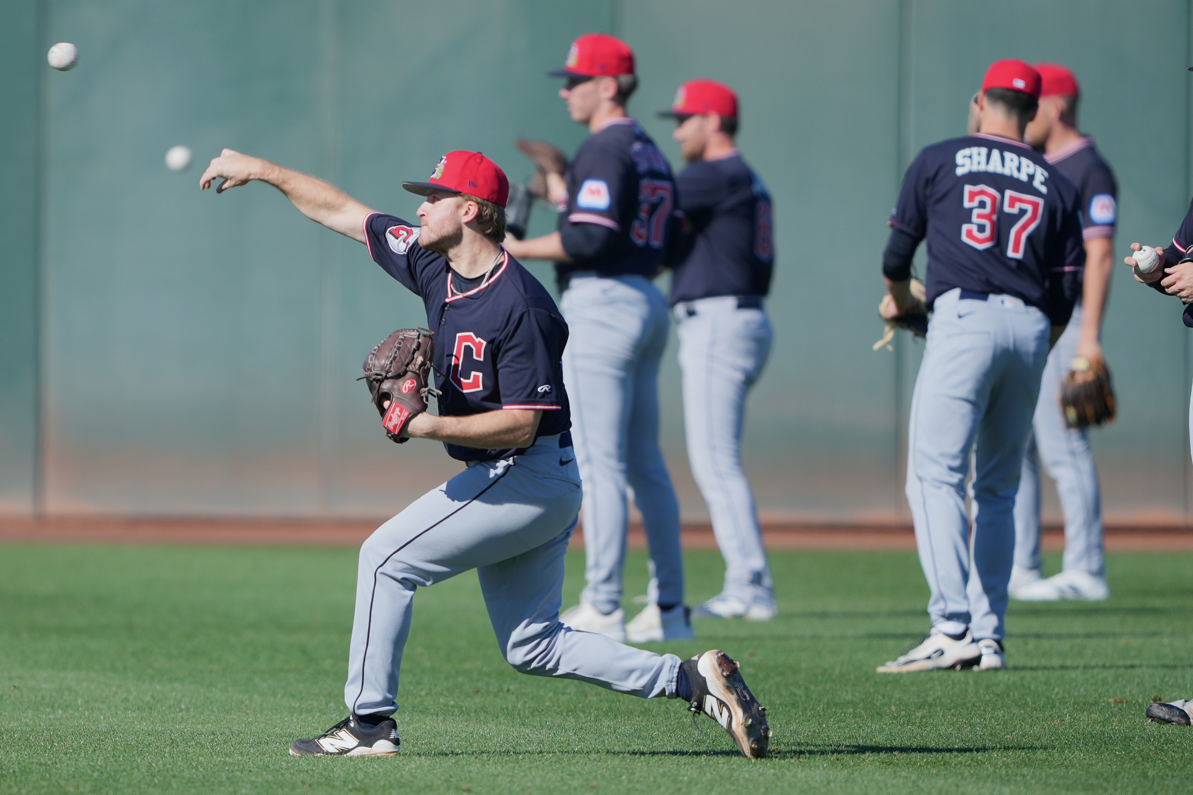 Cleveland Guardians pitcher Gavin Williams works out during spring training...