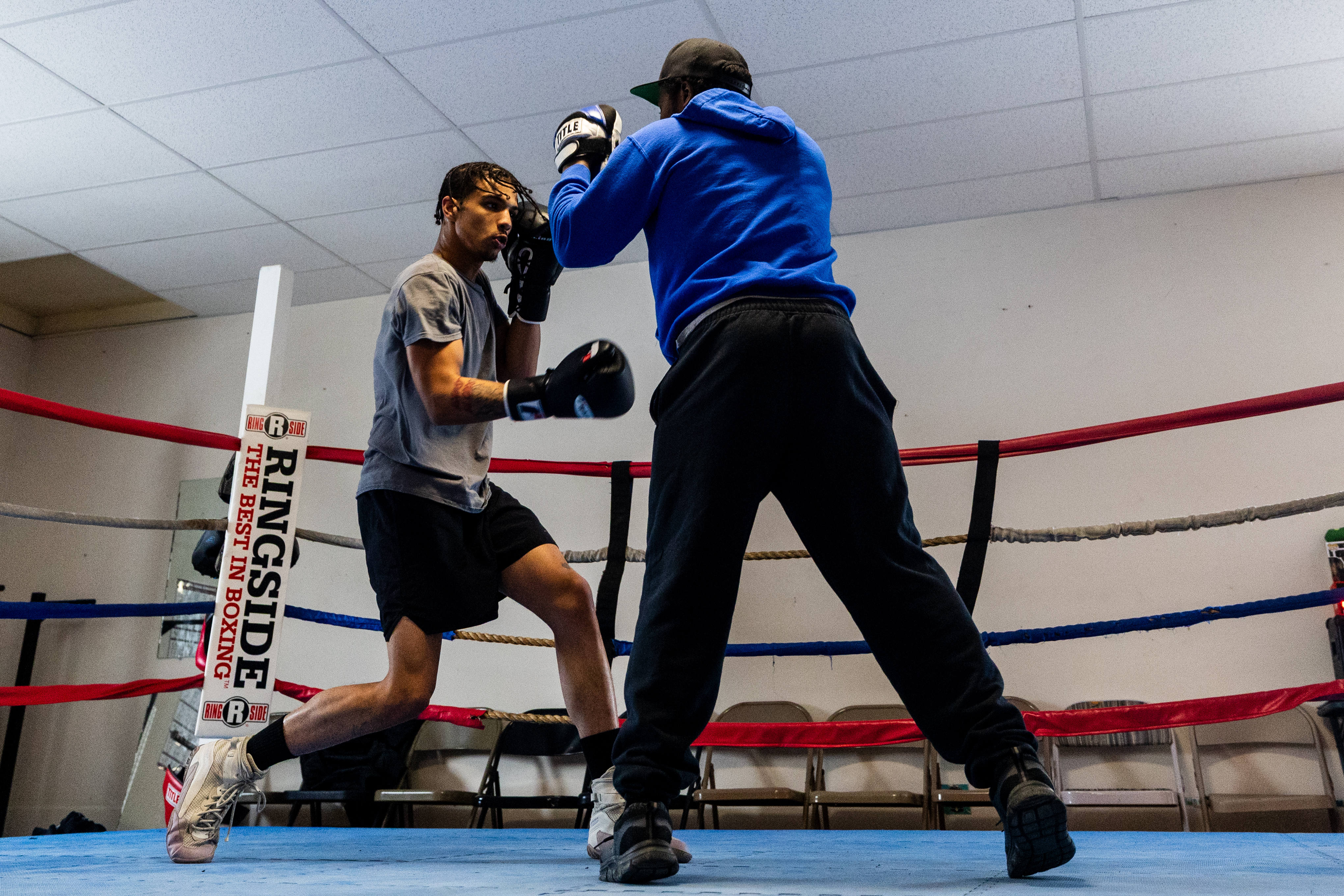 Jermont Reece, 29, trains Evan Jackson, 19, of Kalamazoo,for the USA Boxing International Open at Kzoo Boxing on Tuesday, Feb. 3, 2026. , The Open, which is expected to draw elite amateur talent and emerging future stars to Colorado, is Jackson’s biggest challenge yet.
