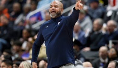 J.B. Bickerstaff shouts to his team from the sidelines