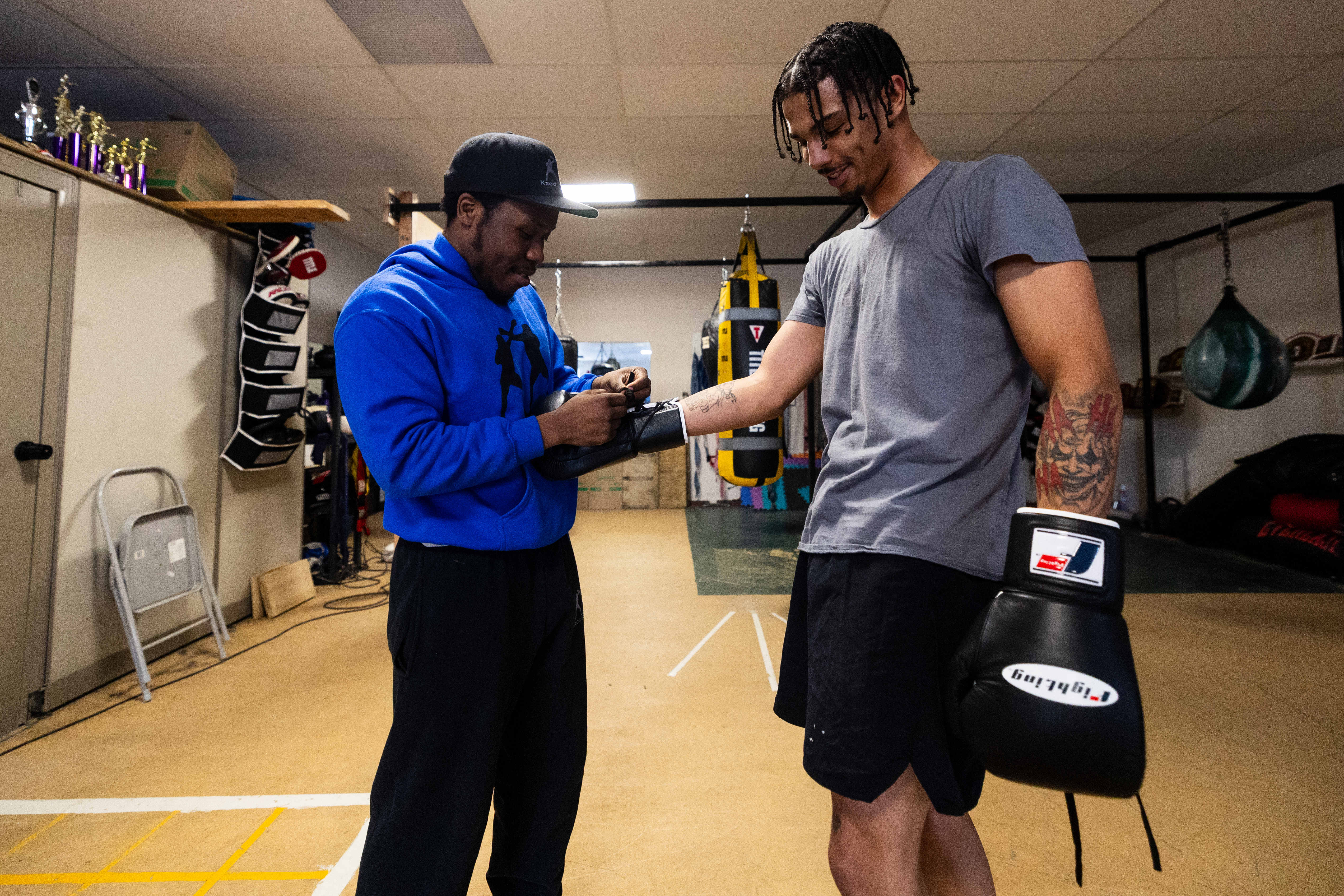 Jermont Reece, 29, trains Evan Jackson, 19, of Kalamazoo,for the USA Boxing International Open at Kzoo Boxing on Tuesday, Feb. 3, 2026. , The Open, which is expected to draw elite amateur talent and emerging future stars to Colorado, is Jackson’s biggest challenge yet.