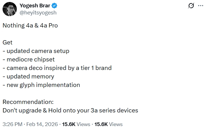 Yogesh Brar on Nothing Phone 4a and Phone 4a Pro Yogesh Brar on Nothing Phone 4a and Phone 4a Pro