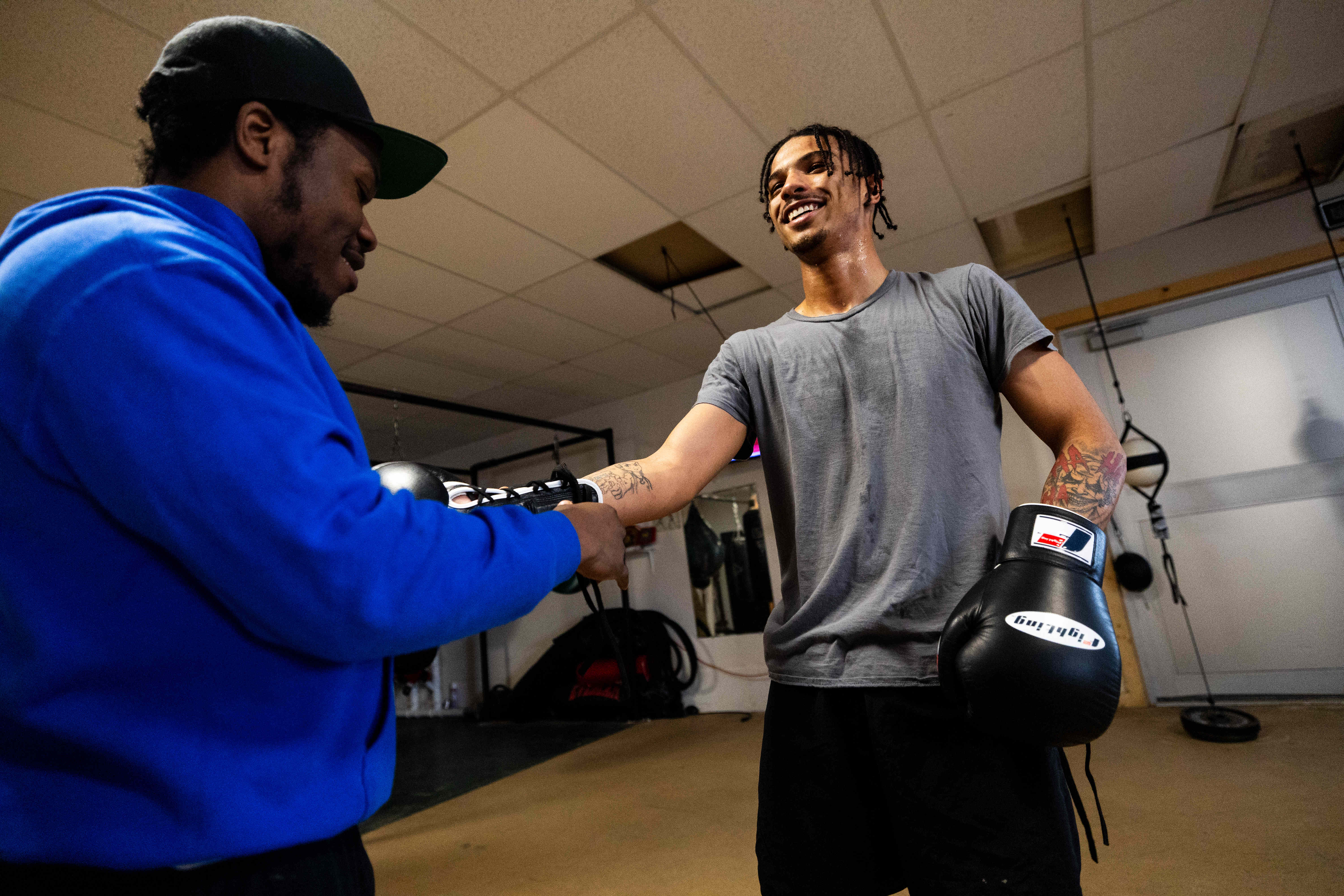 Jermont Reece, 29, trains Evan Jackson, 19, of Kalamazoo,for the USA Boxing International Open at Kzoo Boxing on Tuesday, Feb. 3, 2026. , The Open, which is expected to draw elite amateur talent and emerging future stars to Colorado, is Jackson’s biggest challenge yet.