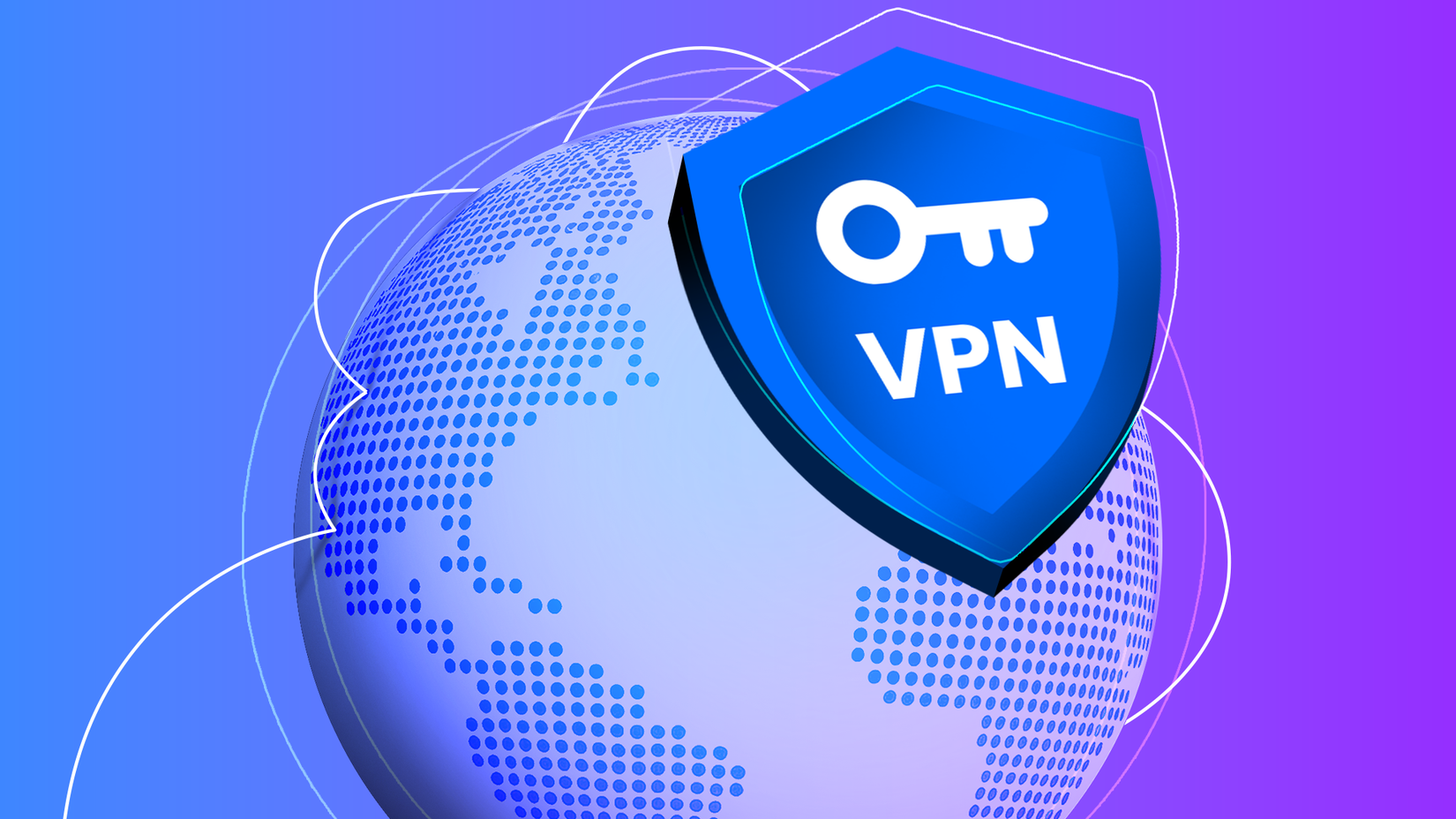 A blue VPN shield icon with a key symbol over a digital globe_-1
