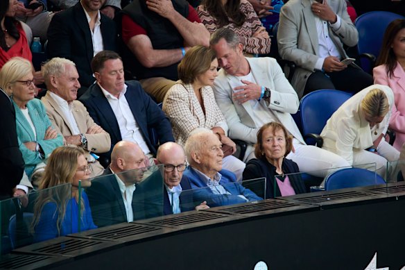 Dodo founder Larry Kestleman (bottom left), ANZ chairman Paul O’Sullivan and Hungry Jack’s founder Jack Cowin. Property mogul Tim Gurner (cream blazer).