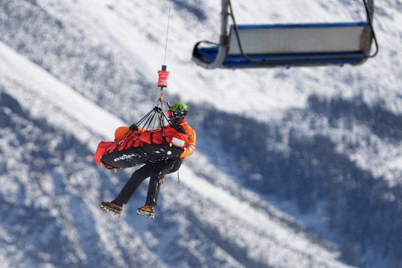 Lindsey Vonn is airlifted out of the arena.