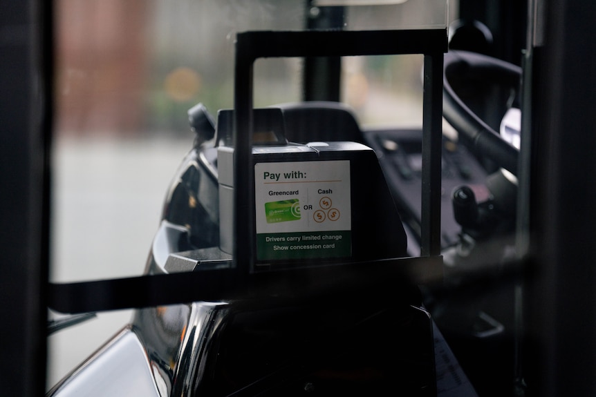 A picture from inside a Metro bus of a pay machine