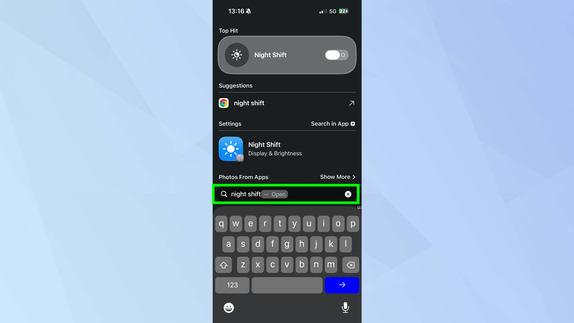 iPhone app toggle search