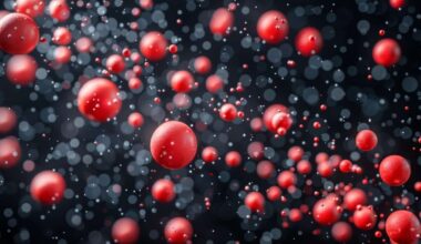 Abstract Background Of Red Spheres And Bokeh Lights Against A Dark Backdrop
