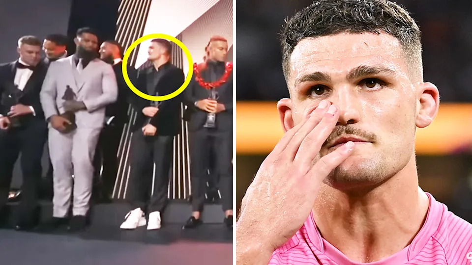 Chad Townsend and fans have claimed it will be harsh on Nathan Cleary (pictured right) if he is already eligible for the Dally M award after his two-game ban from the NRL trials. (Images: Fox Sports/Getty Images)