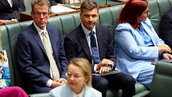 Angus Taylor on the backbench on Wednesday, as a leadership spill loomed.