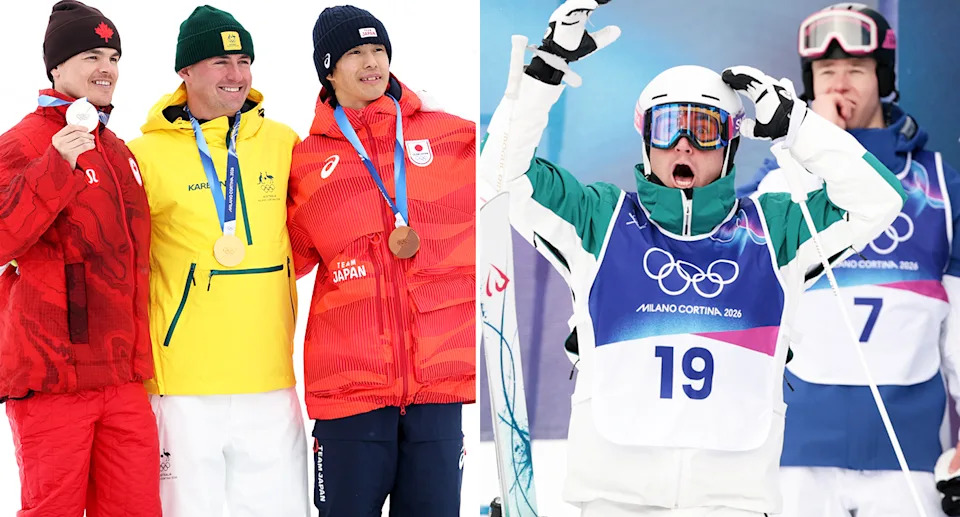 Cooper Woods, pictured here after he was awarded the gold over Mikael Kinsbury on a tiebreaker.