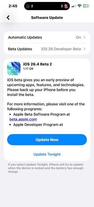 Apple releases iOS 26.4 Beta 2. | Image by PhoneArena - As Apple releases iOS 26.4 Beta 2, another stable iOS 26.3 update is coming soon