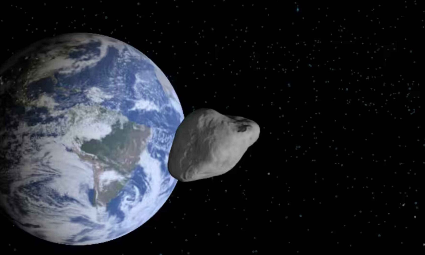 Illustration of asteroid 2024 YR4 approaching the Moon in a potential 2032 impact scenario