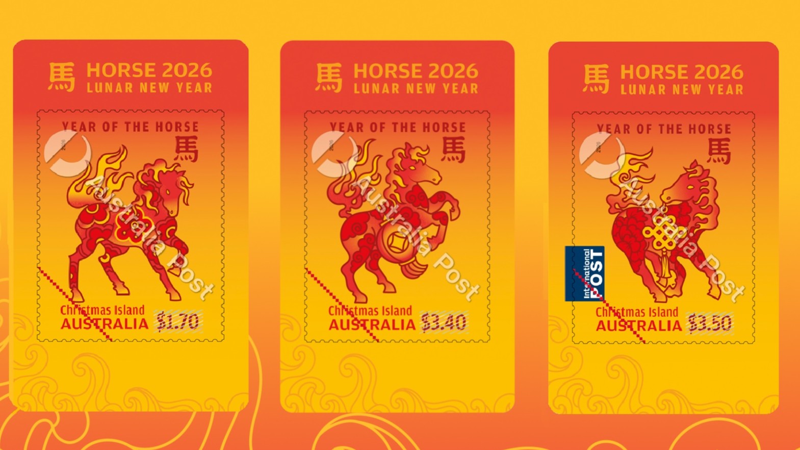 Three digital stamps featuring horses.