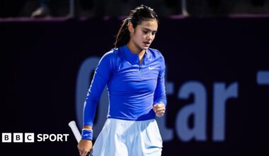 Emma Raducanu in action against Camila Osorio