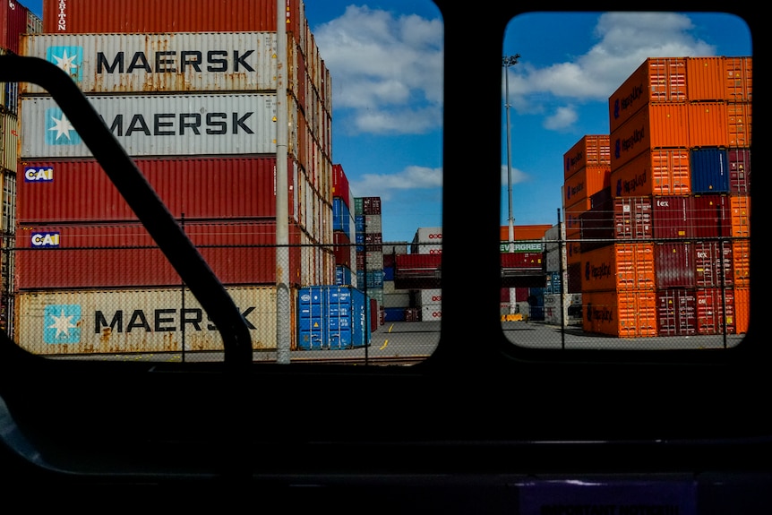 Cargo containers at a dock in Melbourne.