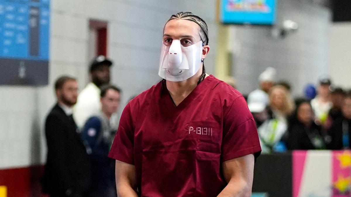 Super Bowl 2026: New England Patriots wide receiver Mack Hollins makes wild entrance in prisoner outfit