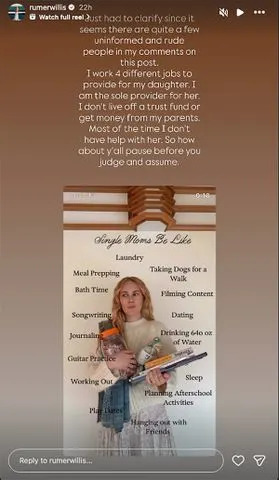 Rumer Willis responds to backlash on Instagram Rumer Willis/Instagram