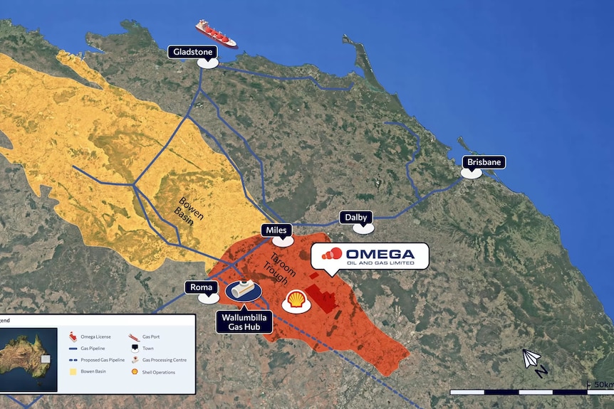 A map of the Taroom Trough and exploration sites across south Queensland