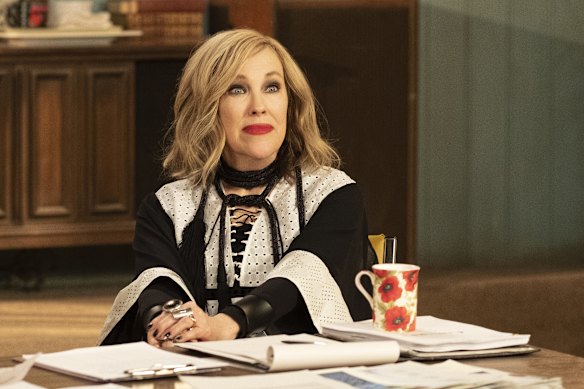 Catherine O’Hara as Moira Rose in a scene from Schitt’s Creek.