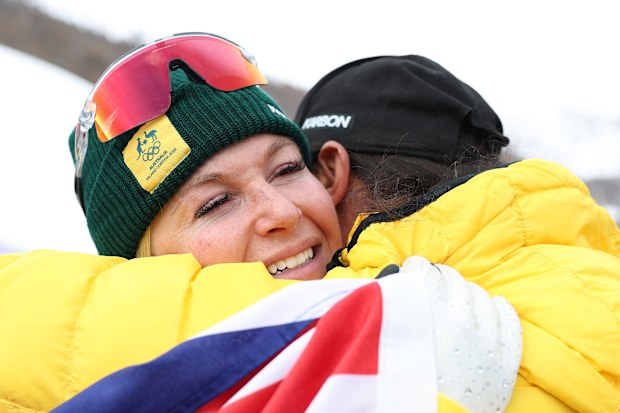 LIVIGNO, ITALY - FEBRUARY 18: Silver medalist Danielle Scott of Team Australia celebrates after the Women's Aerials Final on day twelve of the Milano Cortina 2026 Winter Olympic games at Livigno Air Park on February 18, 2026 in Livigno, Italy. (Photo by Cameron Spencer/Getty Images)
