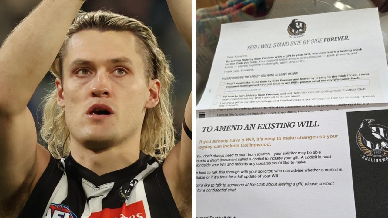 Collingwood sorry for sending members letters about adding Magpies to their will, bequeathment service, latest news