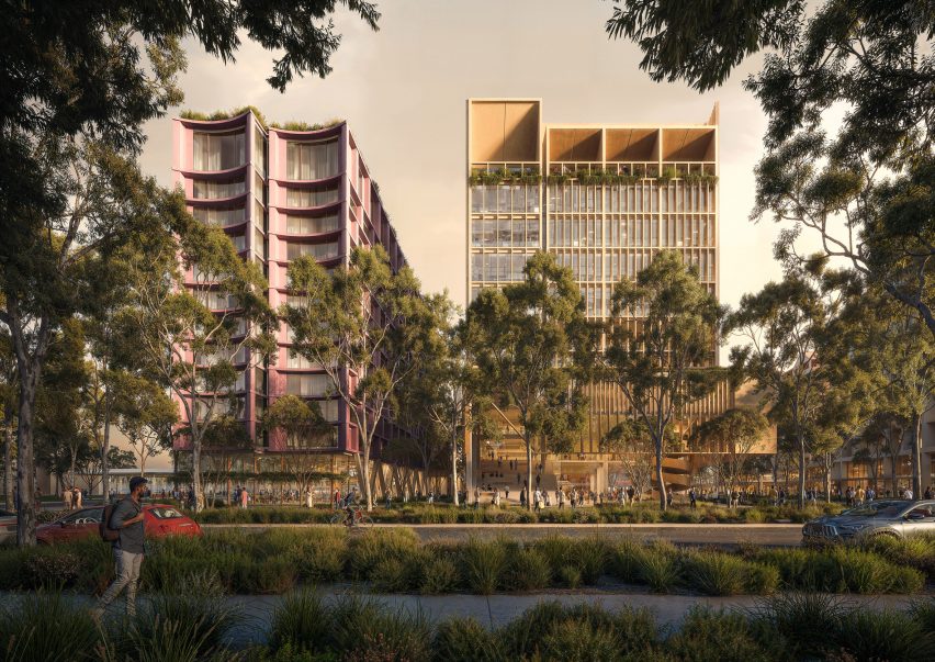 Render of hotel within Australian city by SOM and Hassell