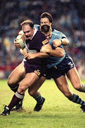 Martin Bella in action for Queensland during his playing days.