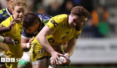 Dragons centre Angus O'Brien is tackled