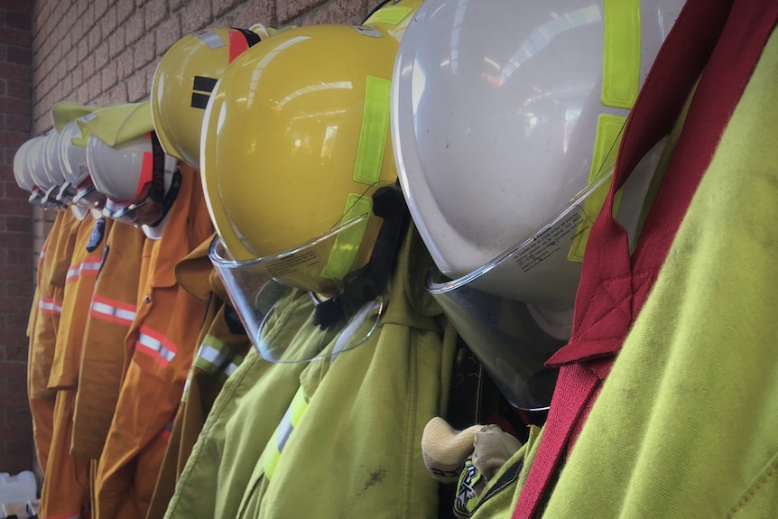 Tasmania Fire Service helmets and protective clothing.