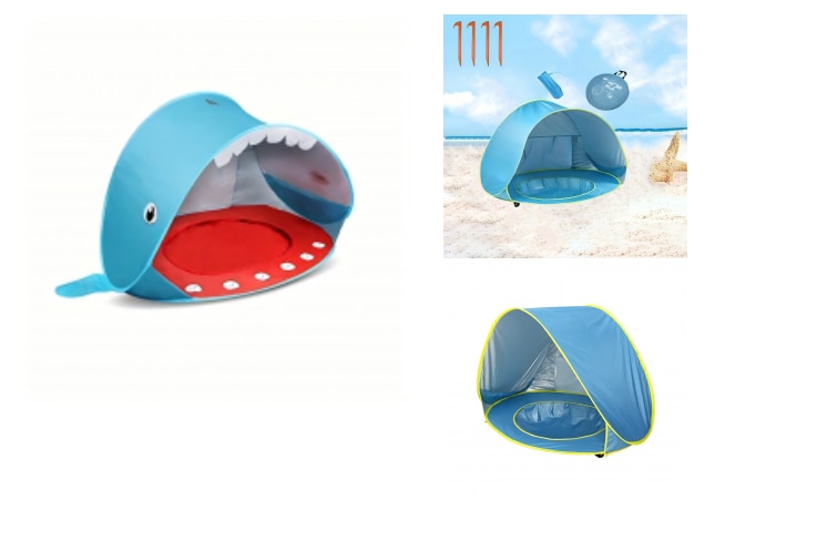 Pictures of a tent for babies on the beach