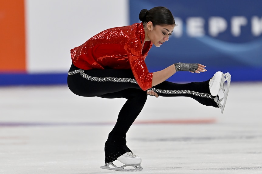 Adeliia Petrosian spins on ice