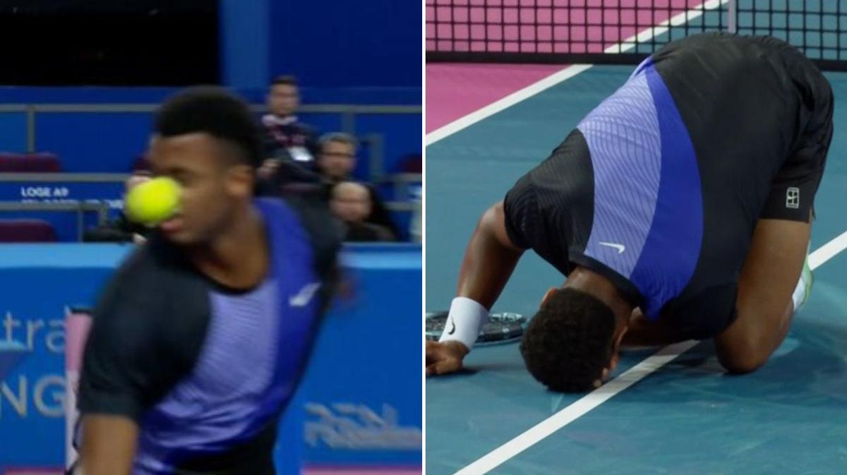 Tennis star Giovanni Mpetshi Perricard forced to retire hurt after copping a ball to the eye at Open Occitanie