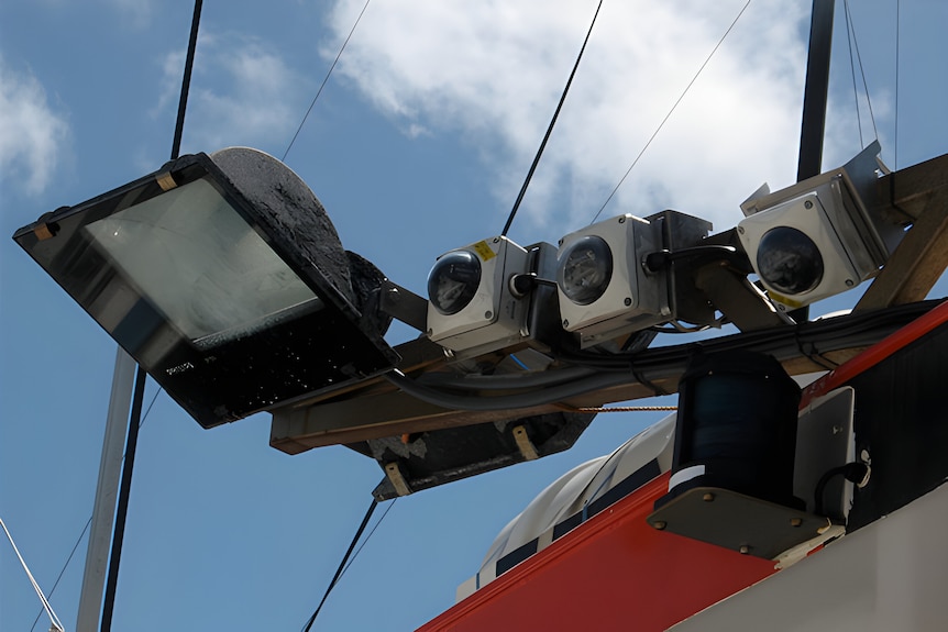 Cameras on the back of a trawler.