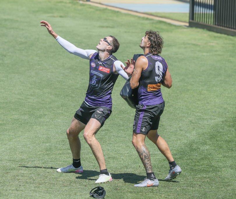 SPT  AFL Fremantle Dockers training at Cockburn. Mason Cox and Luke Jackson.