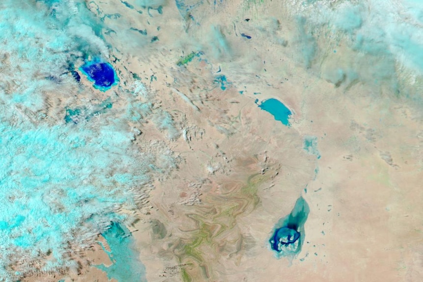 A satellite image of a weather pattern in north-east South Australia from NASA.