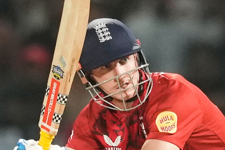 Harry Brook plays a shot