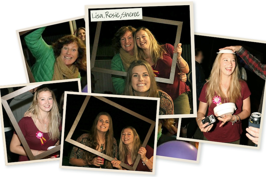 Sheree, Lisa and Rosie pose for photos in frames.