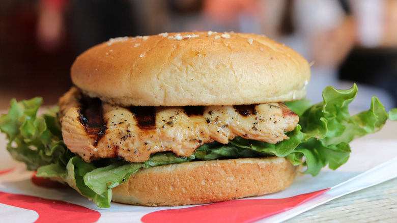 Grilled chicken sandwich with lettuce from Chick-fil-A