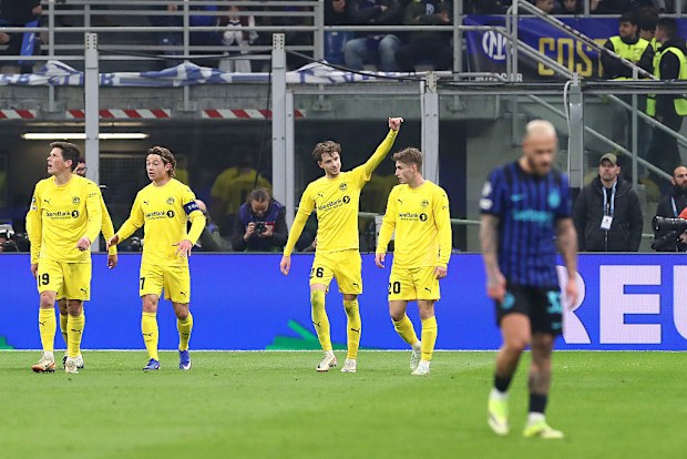 Hakon Evjen of Bodo/Glimt celebrates scoring.