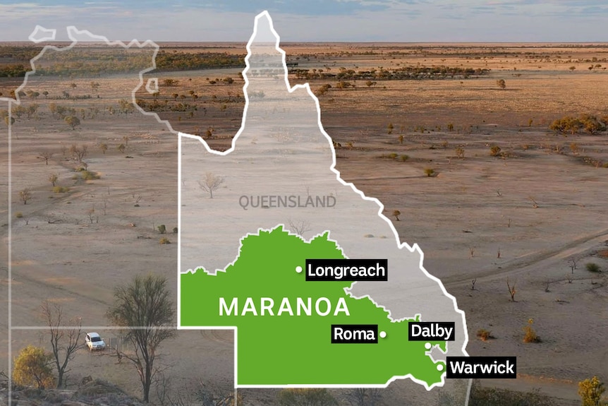 A map showing the boundaries of the electorate of Maranoa in Queensland.