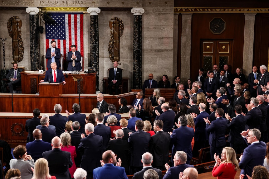 US President Donald Trump speaks to Congress.