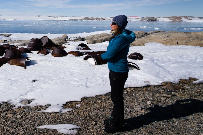 Dr Rebecca McWatters surveys an icy landscape