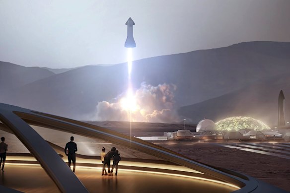 A SpaceX rendering of life on Mars. The company has long had plans to establish a colony on the red planet.