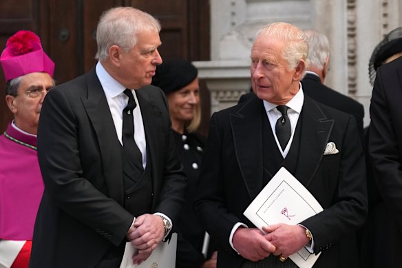 Former prince Andrew with King Charles III pictured in September last year.